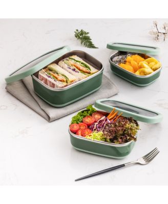 Stainless Steel Food Containers, Set of 3, 470ML, 900ML,1.4L, Dark Green