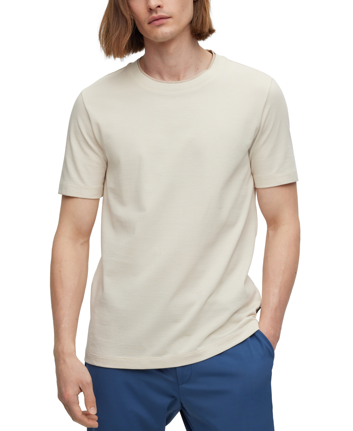 Hugo Boss Slim-fit T-shirt In Structured Cotton With Double Collar In Open White