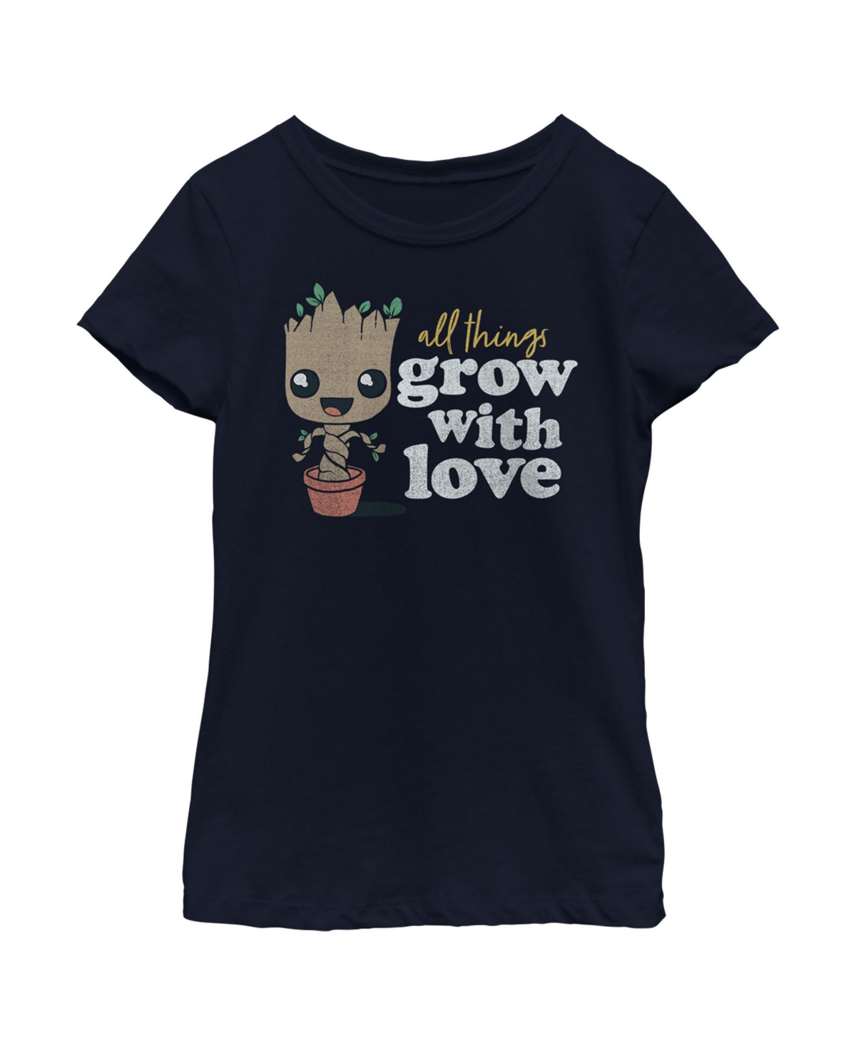 Marvel Girl's Guardians Of The Galaxy Groot All Things Grow With Love Child T-shirt In Navy Blue
