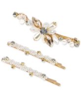I.n.c. International Concepts 3-Pc. Gold-Tone Crystal & Imitation Pearl Flower Hair Barrette & Bobby Pin Set, Created for Macy'