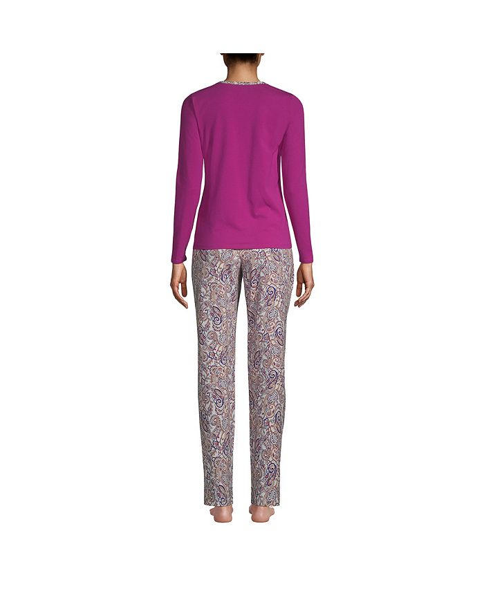 Lands' End Women's Knit Pajama Set Long Sleeve TShirt and Pants Macy's