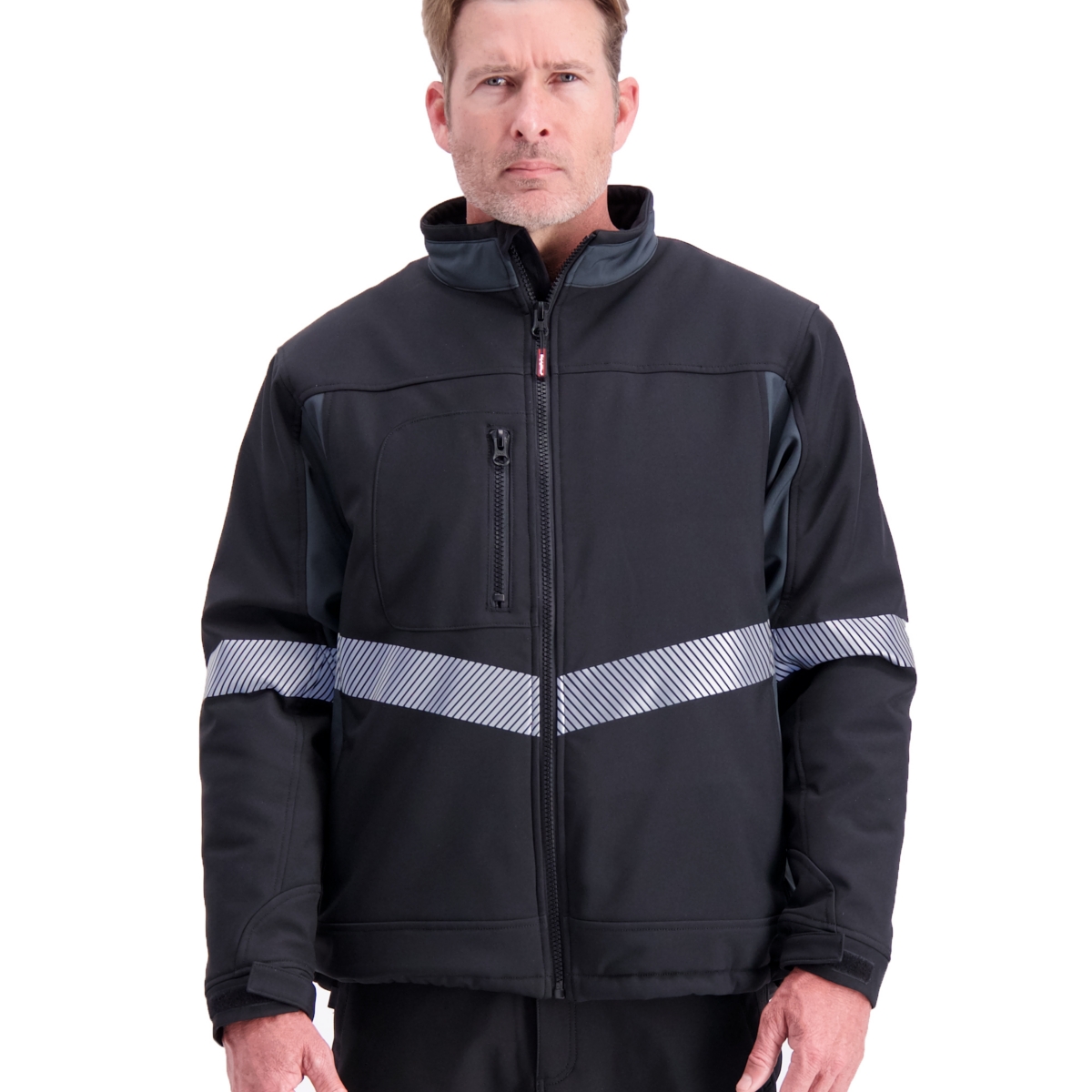 Men's Enhanced Visibility Insulated Softshell Jacket with Reflective Tape - Black