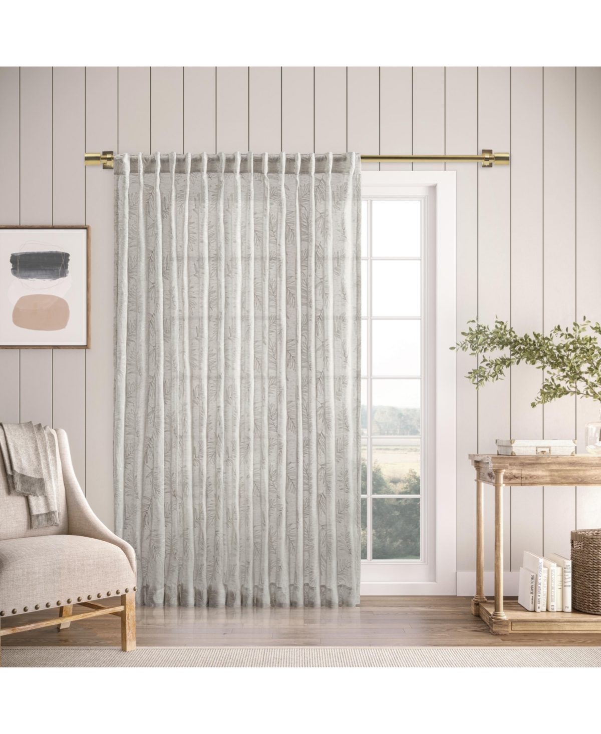 Ricardo Sheer Leaf Rod Pocket With Back Tab Patio Curtain Panel 104