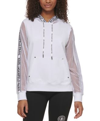 KARL LAGERFELD PARIS - Women's Mesh Logo-Tape Hoodie