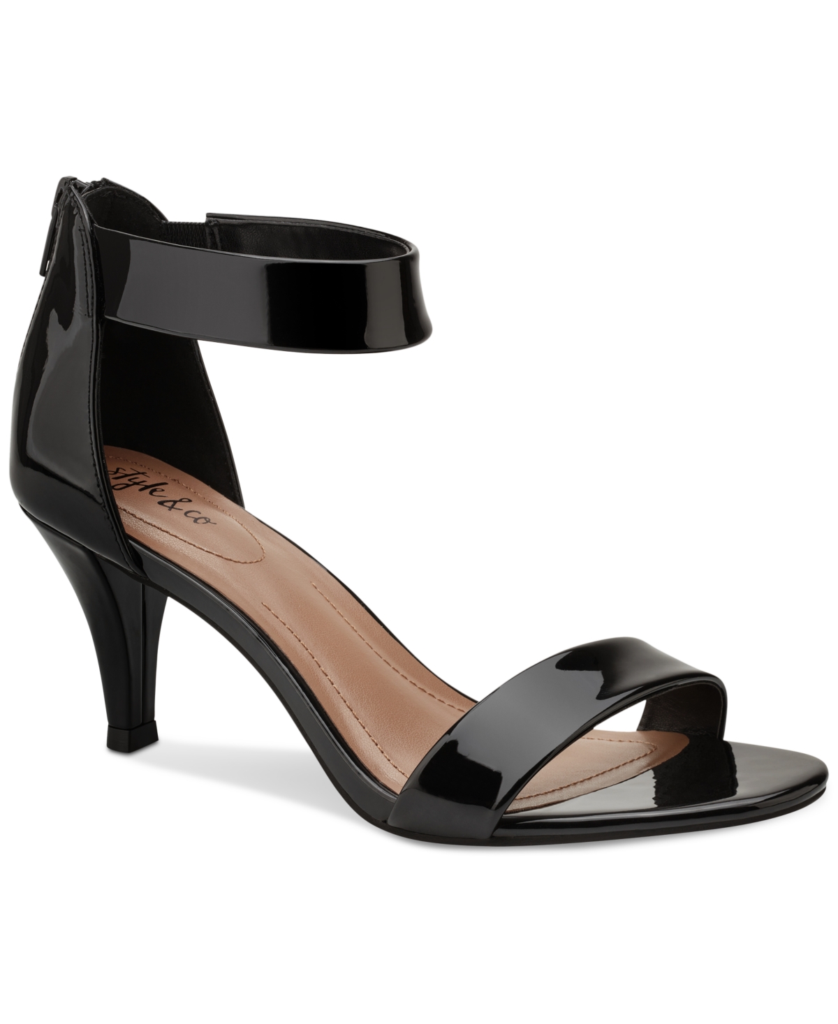 Style & Co Women's Paycee Two-piece Dress Sandals, Created For Macy's In Black Patent
