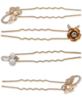 lonna & lilly 4-Pc. Gold-Tone Mixed Stone Butterfly & Flower Bobby Pin Set - White