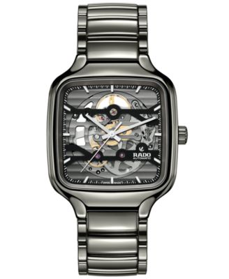 Rado - Unisex Swiss Automatic True Square Skeleton Gray High-Tech Ceramic Bracelet Watch 38mm