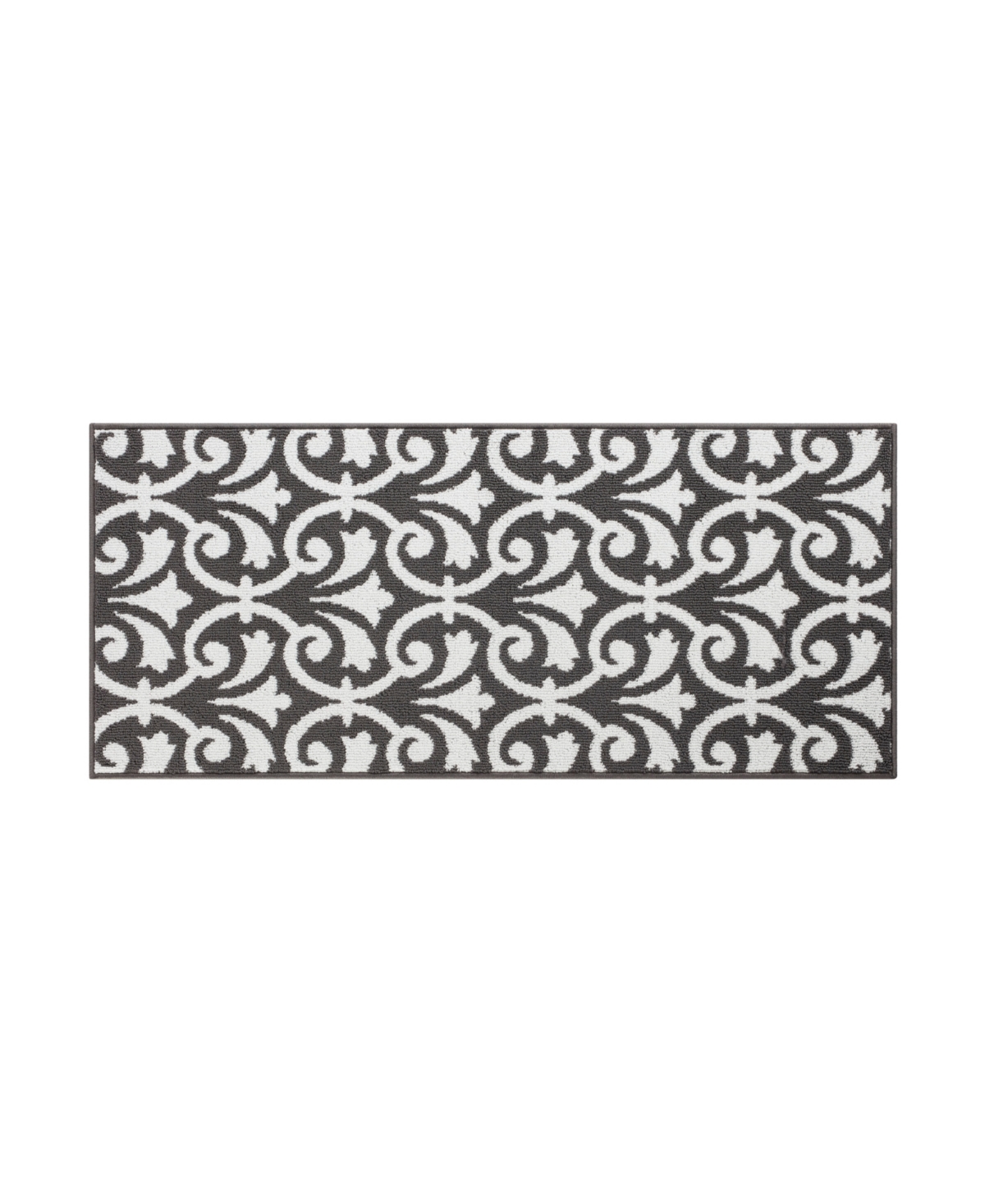 Jean Pierre Karb Floral Scroll Tufted- Machine Washable Runner Rug, 26" X 60" In Dark Gray And White
