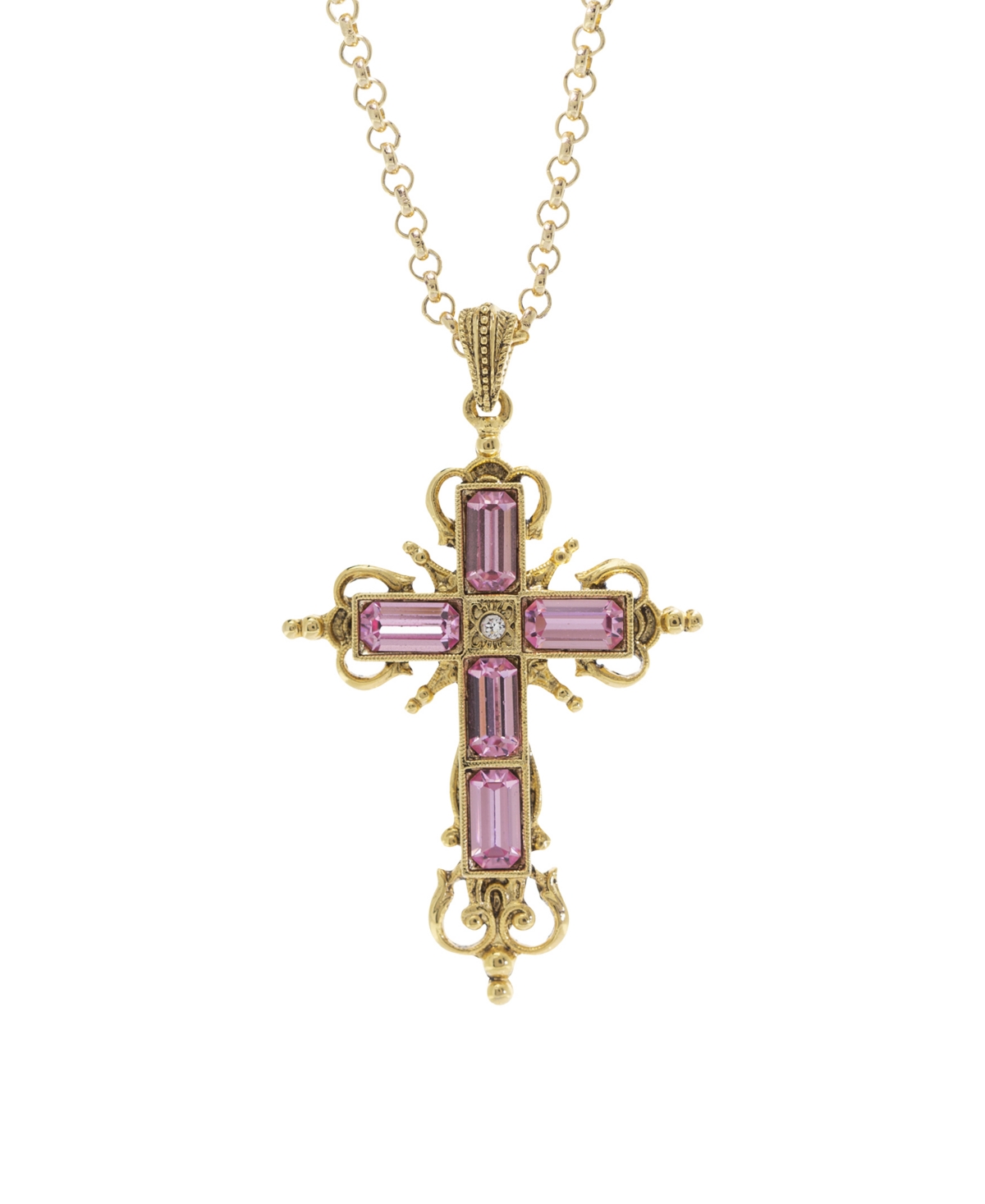 2028 Symbols Of Faith Glass Rectangle Cross Necklace In Pink