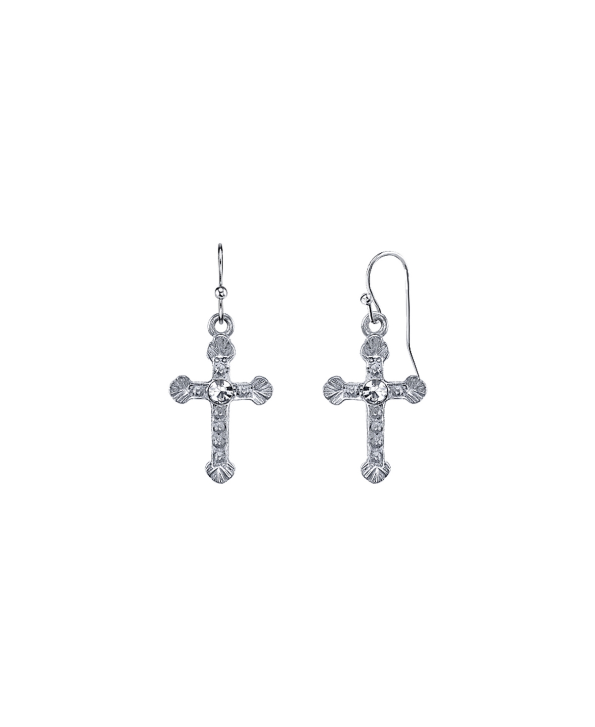 2028 Crystal Cross Drop Earrings In Silver