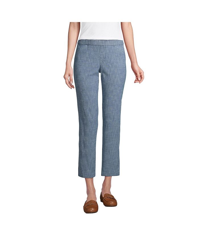 Lands' End Petite Mid Rise Pull On Chambray Crop Pants Macy's