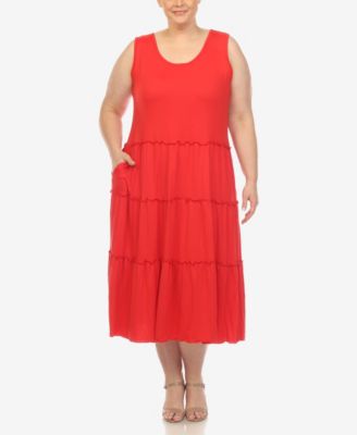 Plus Size Scoop Neck Tiered Midi Dress