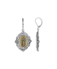 Enamel Crystal Our Lady of Guadalupe Drop Earrings