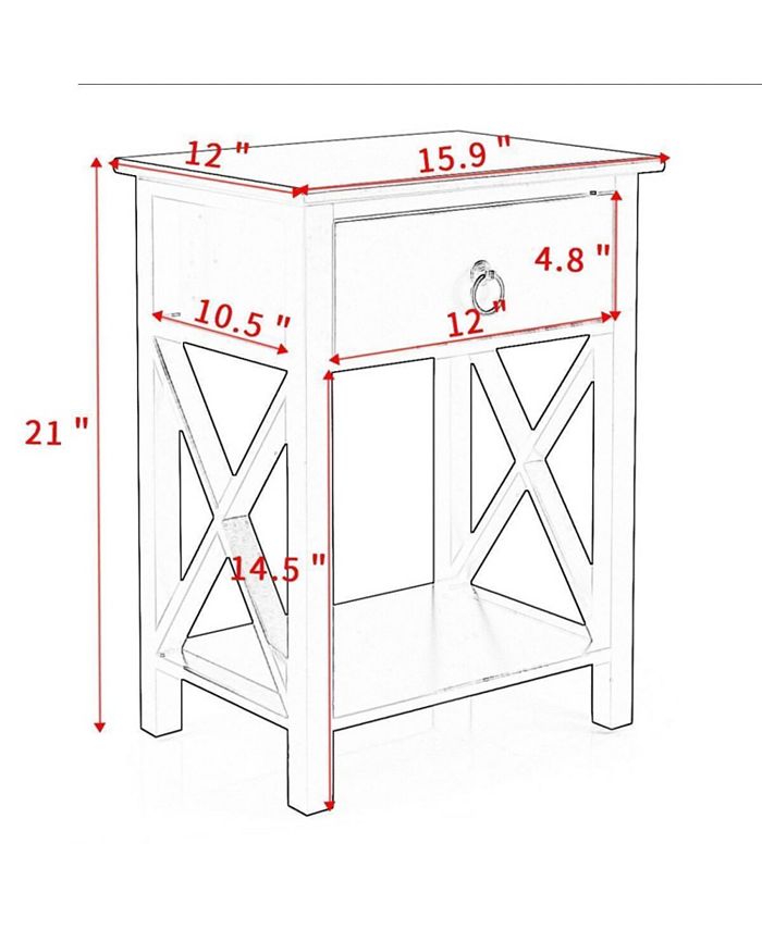 Simplie Fun Set of 2 Wooden Nightstand, XShaped Sofa Side Table, End