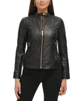 GUESS Women's Quilted-Shoulder Leather Coat, Created for Macy's - Macy's