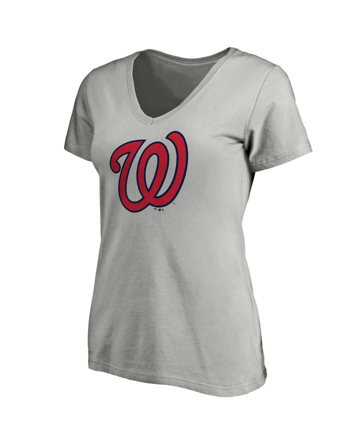 Women's FanaticsWashington Nationals Core Official Logo V-Neck T-shirt - Heathered Gray