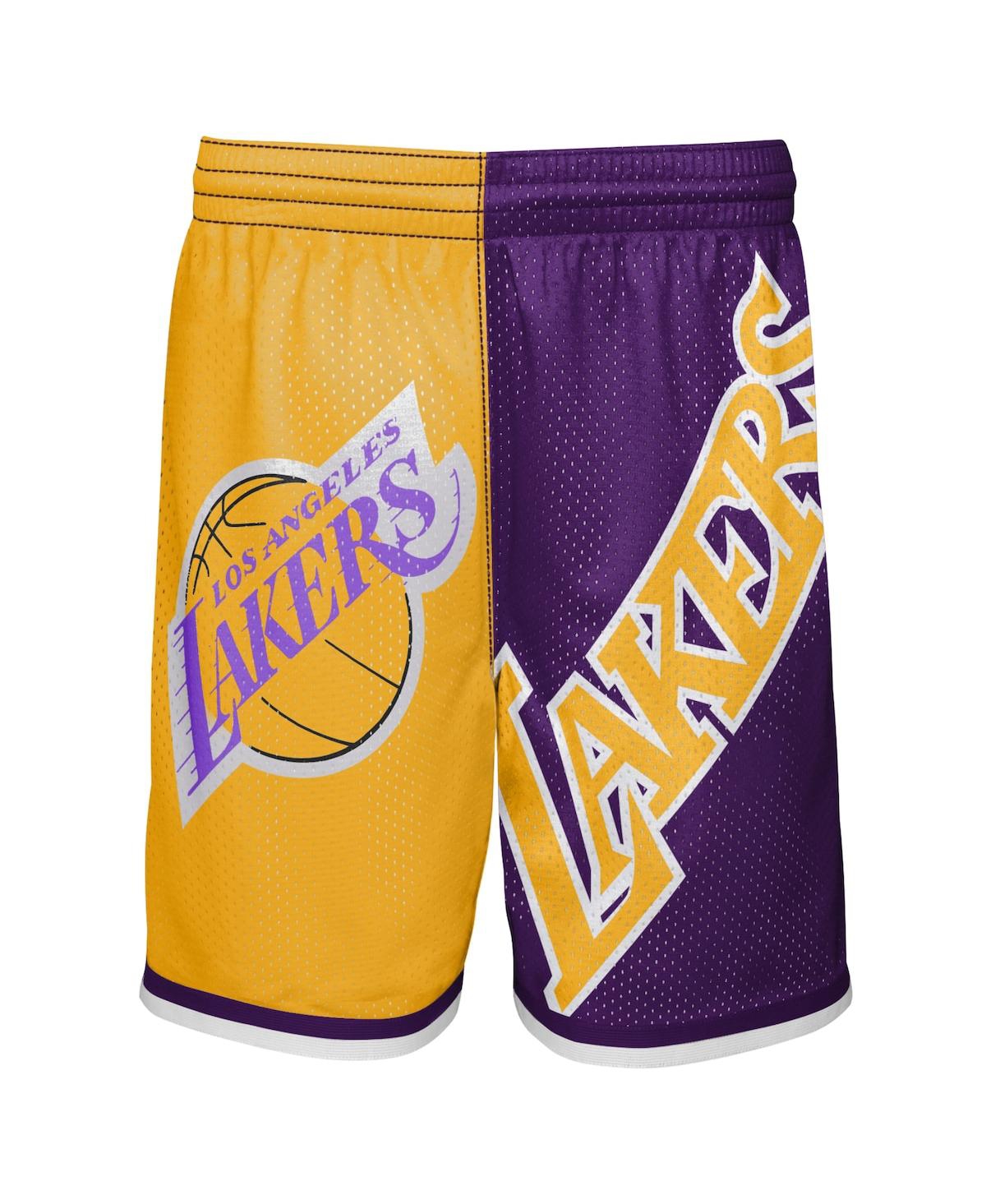 Shop Mitchell & Ness Big Boys And Girls  Gold, Purple Los Angeles Lakers Hardwood Classics Big Face 5.0 Sh In Gold,purple