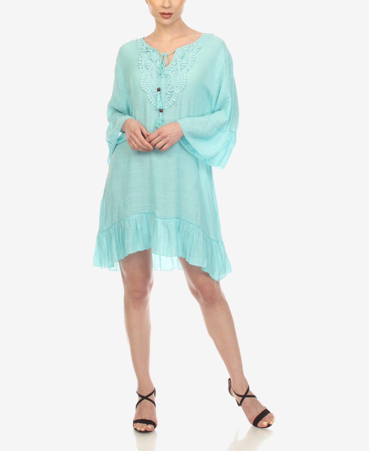 White Mark Plus Size Sheer Embroidered Knee Length Cover Up Dress In Mint