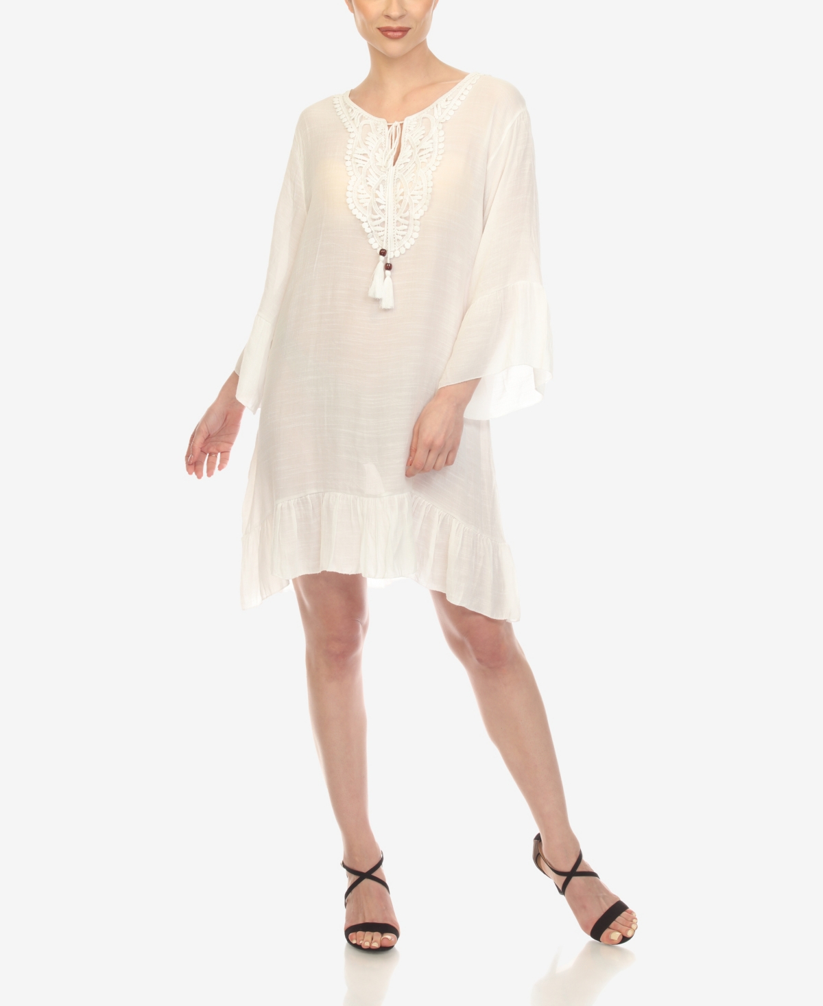 White Mark Women's Sheer Crochet Knee Length Cover Up Dress In White