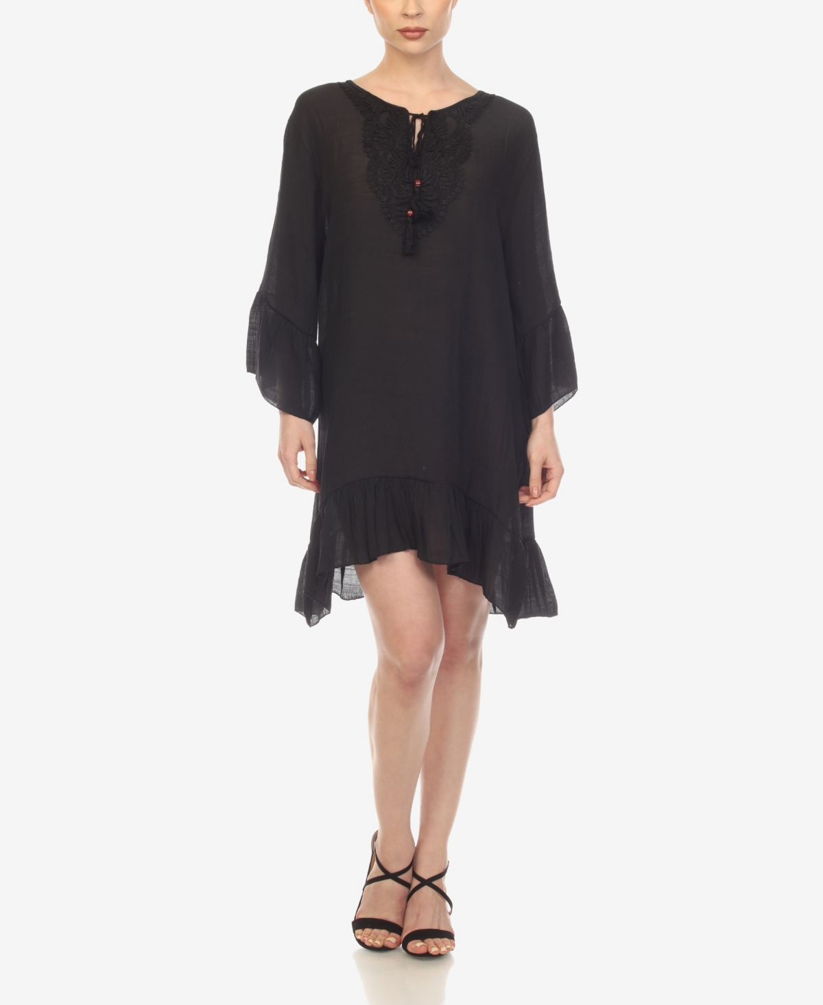 White Mark Women's Sheer Crochet Knee Length Cover Up Dress In Black