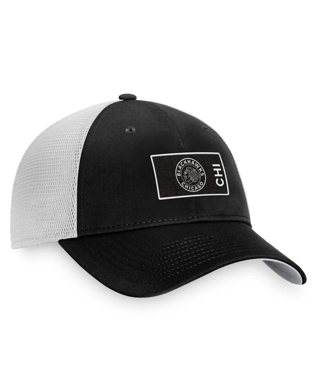 Fanatics Men's  Black, White Chicago Blackhawks Authentic Pro Trucker Snapback Hat In Black,white