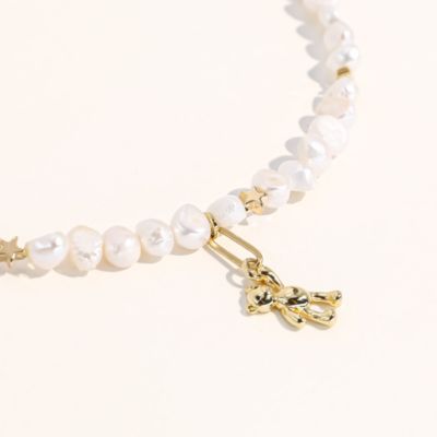 Freshwater Pearl Necklace with Gold Star Beads & Teddy Bear Pendant