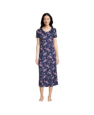 Lands' End Women's Tall Supima Cotton Short Sleeve Midcalf Nightgown Dress  - Macy's