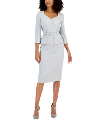 Le Suit Plus Size Metallic Peplum Skirt Suit - Macy's
