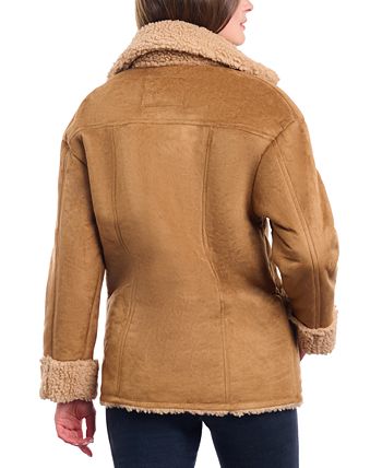 Womens Jackets SHEIN Brown Faux Shearling Detail Button Front