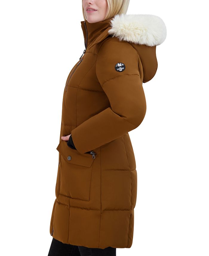 Nautica Women's Faux Fur Trim Hooded Stretch Puffer Coat Blue Size X-Large