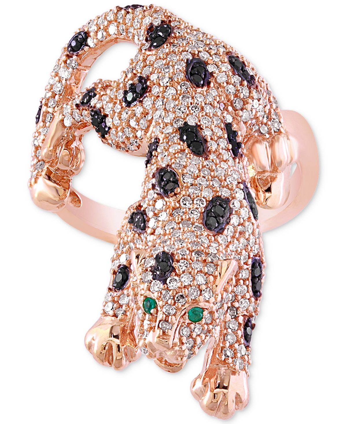 Effy Signature Diamond Black and White Diamond (1-1/2 ct. t.w.) and Emerald Accent Panther in 14k Rose Gold