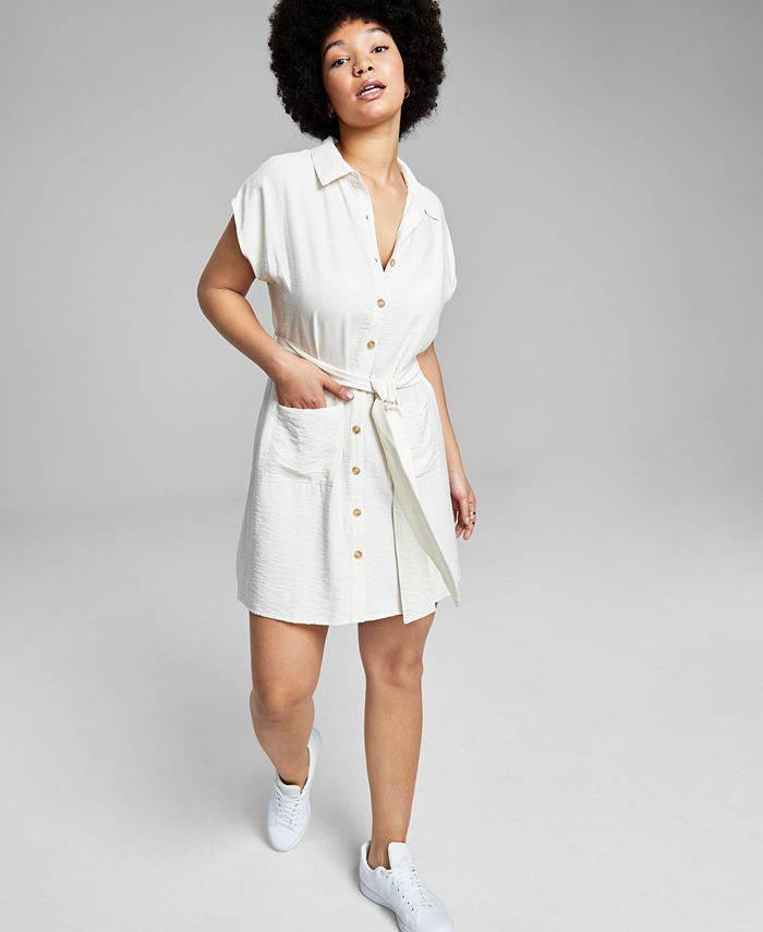 And Now This Women's Short-Sleeve Belted Shirtdress - Macy's