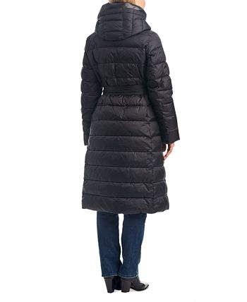 Women s Belted Quilted Hooded Puffer Coat