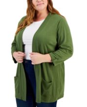 24/7 Comfort Apparel Knit Three Quarter Bell Sleeve Plus Size Open Cardigan Wine / 3X