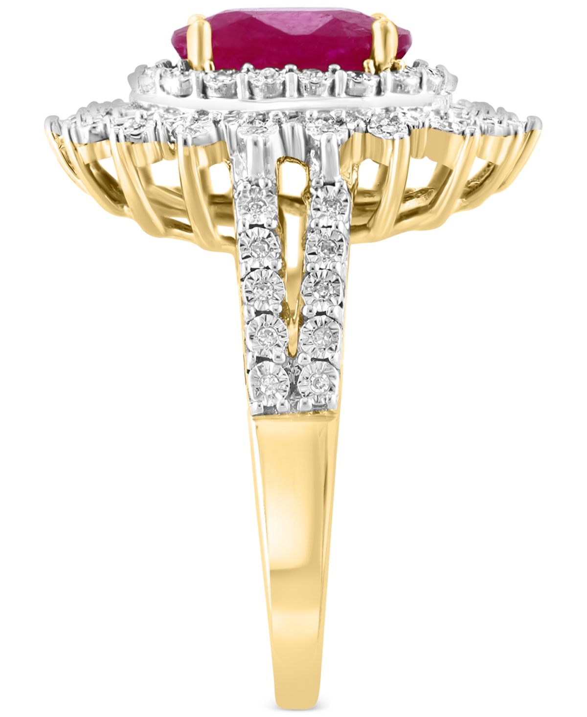 Effy(1-7/8 ct. t.w.) & Diamond (1/4 ct. t.w.) Halo Statement Ring in 14k Two-Tone Gold (Also in Sapphire) - Ruby