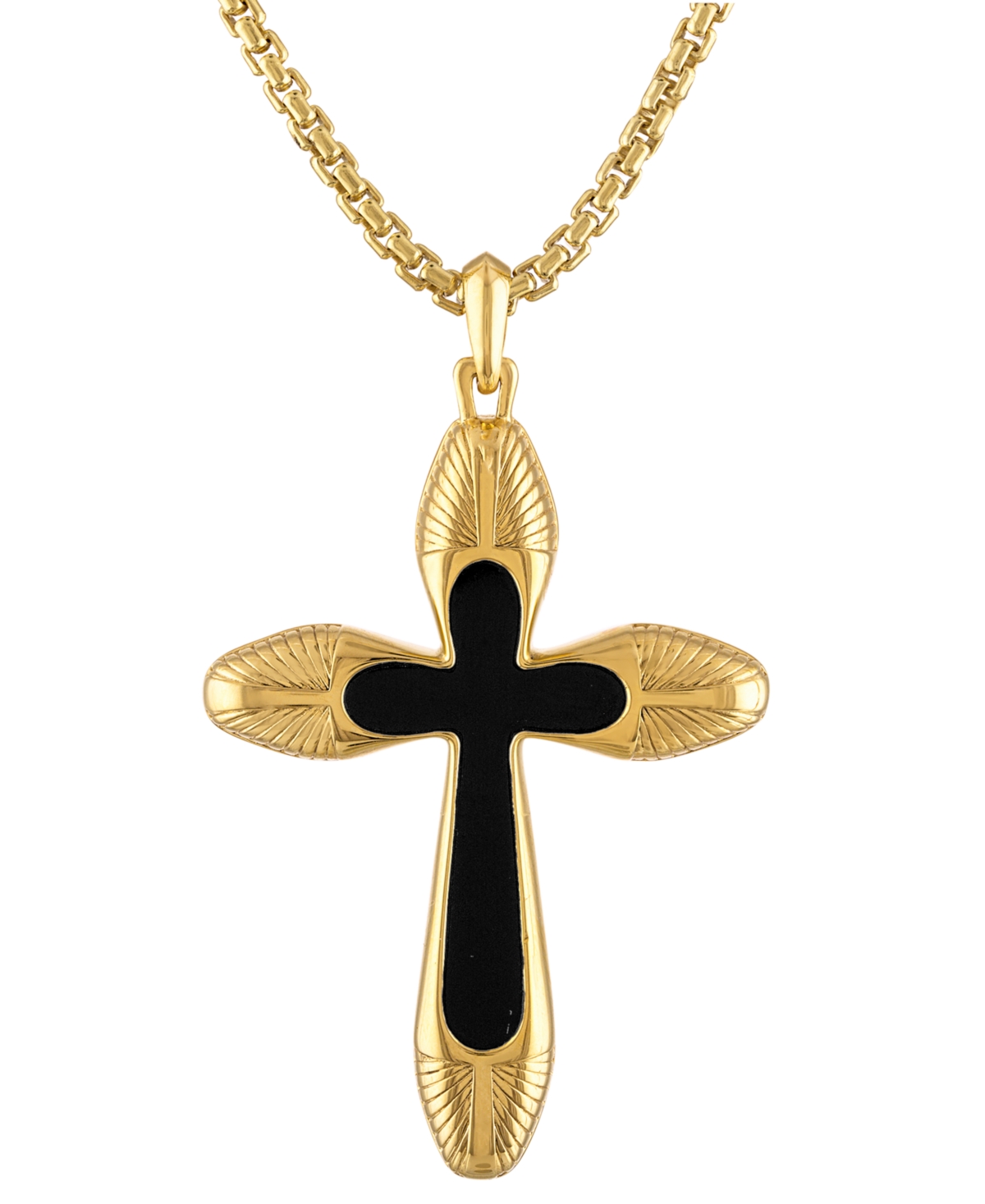 Bulova Men's Icon Black Agate Cross Pendant Necklace In 14k Gold-plated Sterling Silver, 24" + 2" Extender In Na