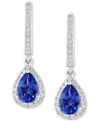 EFFY&reg; Tanzanite (1-1/6 ct. t.w.) & Diamond (1/4 ct. t.w.) Dangle Hoop Drop Earrings in Sterling Silver