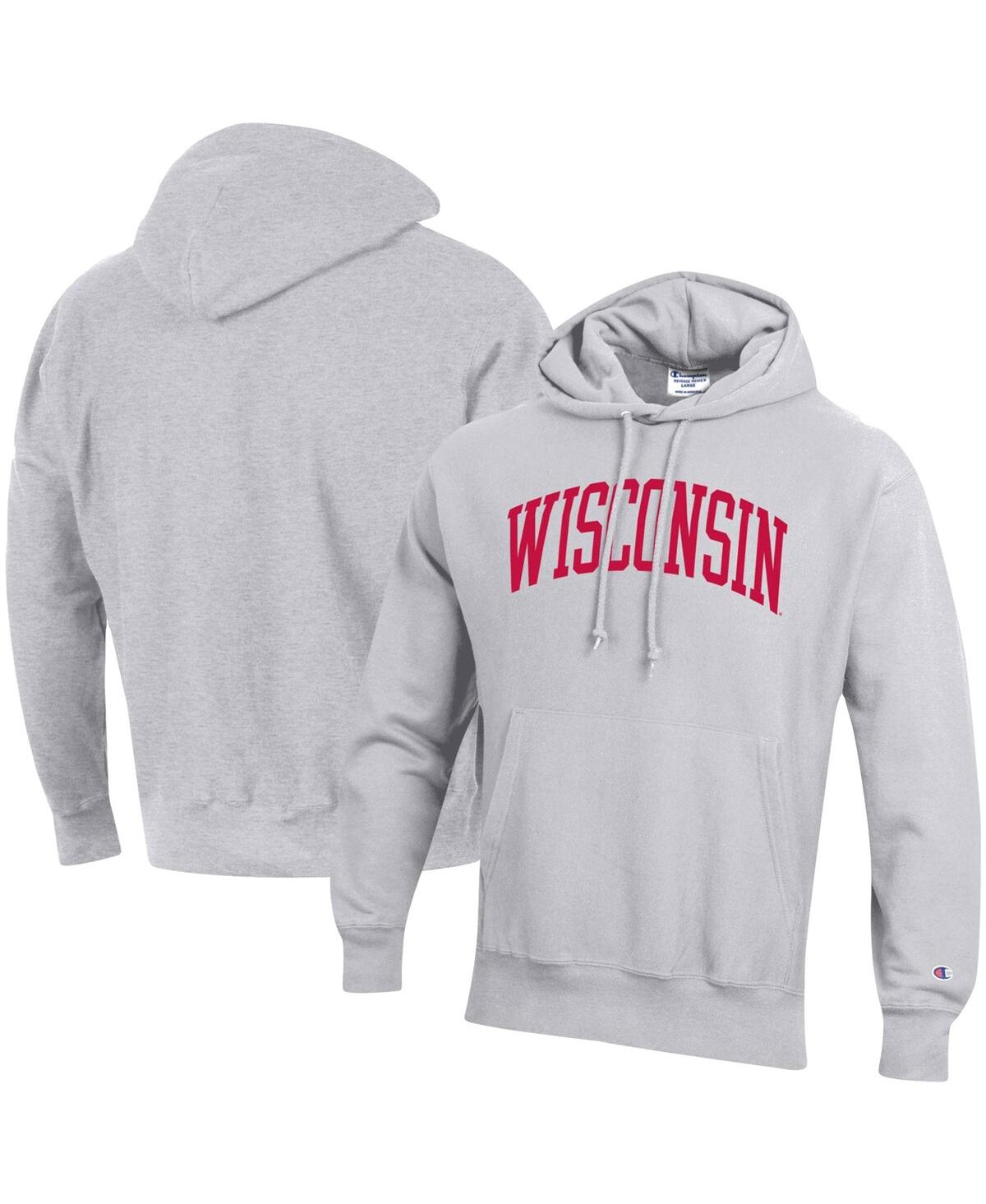Shop Champion Men's  Heathered Gray Wisconsin Badgers Team Arch Reverse Weave Pullover Hoodie