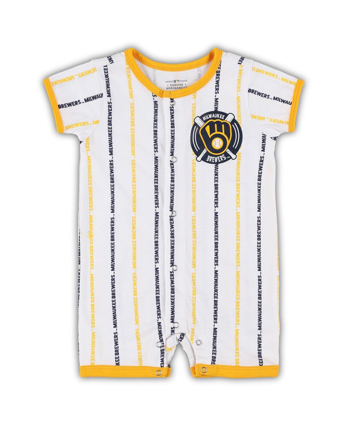 OUTERSTUFF NEWBORN AND INFANT BOYS AND GIRLS WHITE MILWAUKEE BREWERS BALL HITTER ROMPER