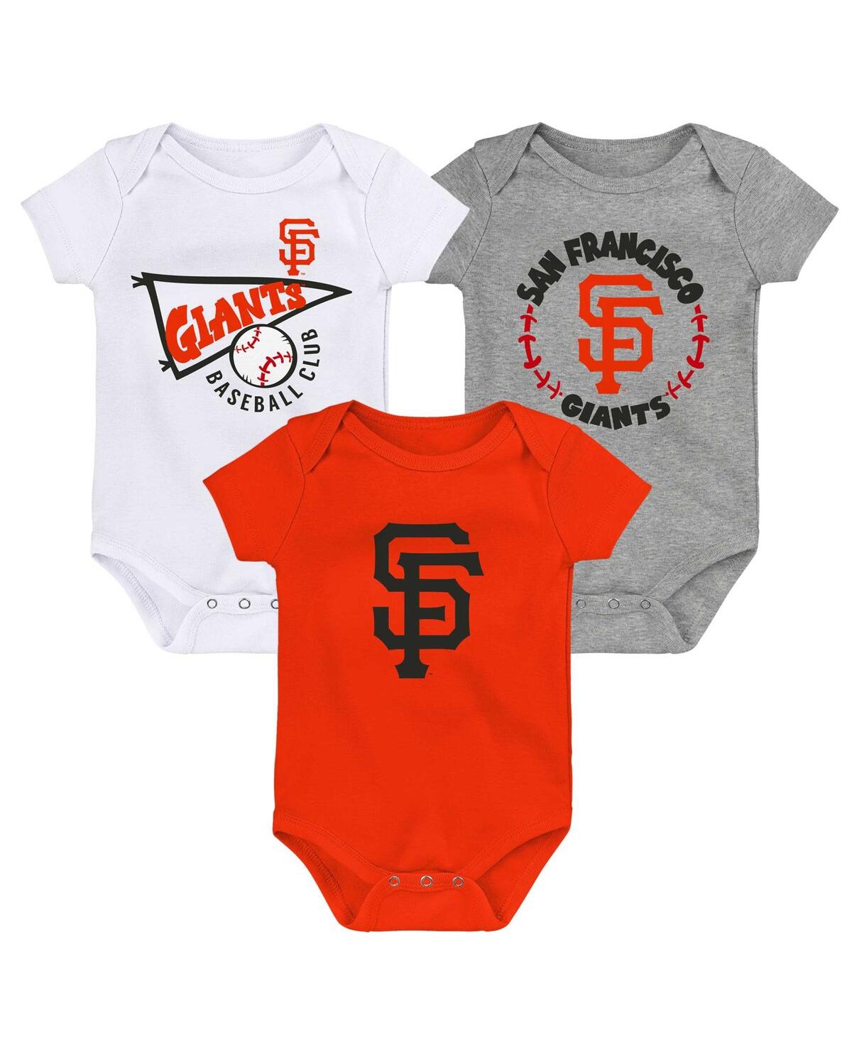 Shop Outerstuff Infant Boys And Girls Orange, White, Heather Gray San Francisco Giants Biggest Little Fan 3-pack Bod In Orange,white,heather Gray