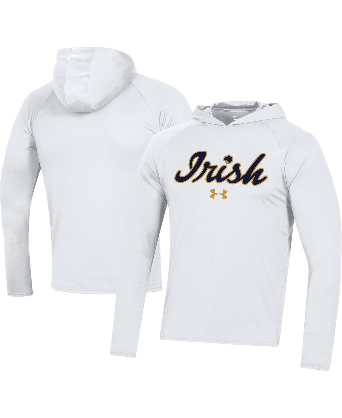 Under Armour Men s Under Armour White Notre Dame Fighting Irish School Logo Raglan Long Sleeve Hoodie Performance T shirt White Smart Closet