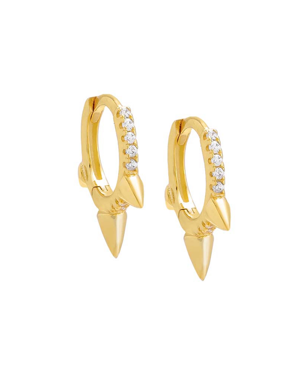 By Adina Eden 14k Gold-plated Sterling Silver Cubic Zirconia Triple Spike Extra Small Hoop Earrings, 0.39"