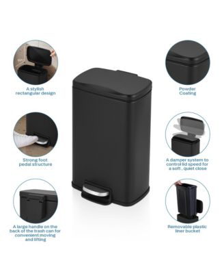 1.3 Gal./5 Liter Rectangular Matt Black Step-on Trash Can for Bathroom and Office