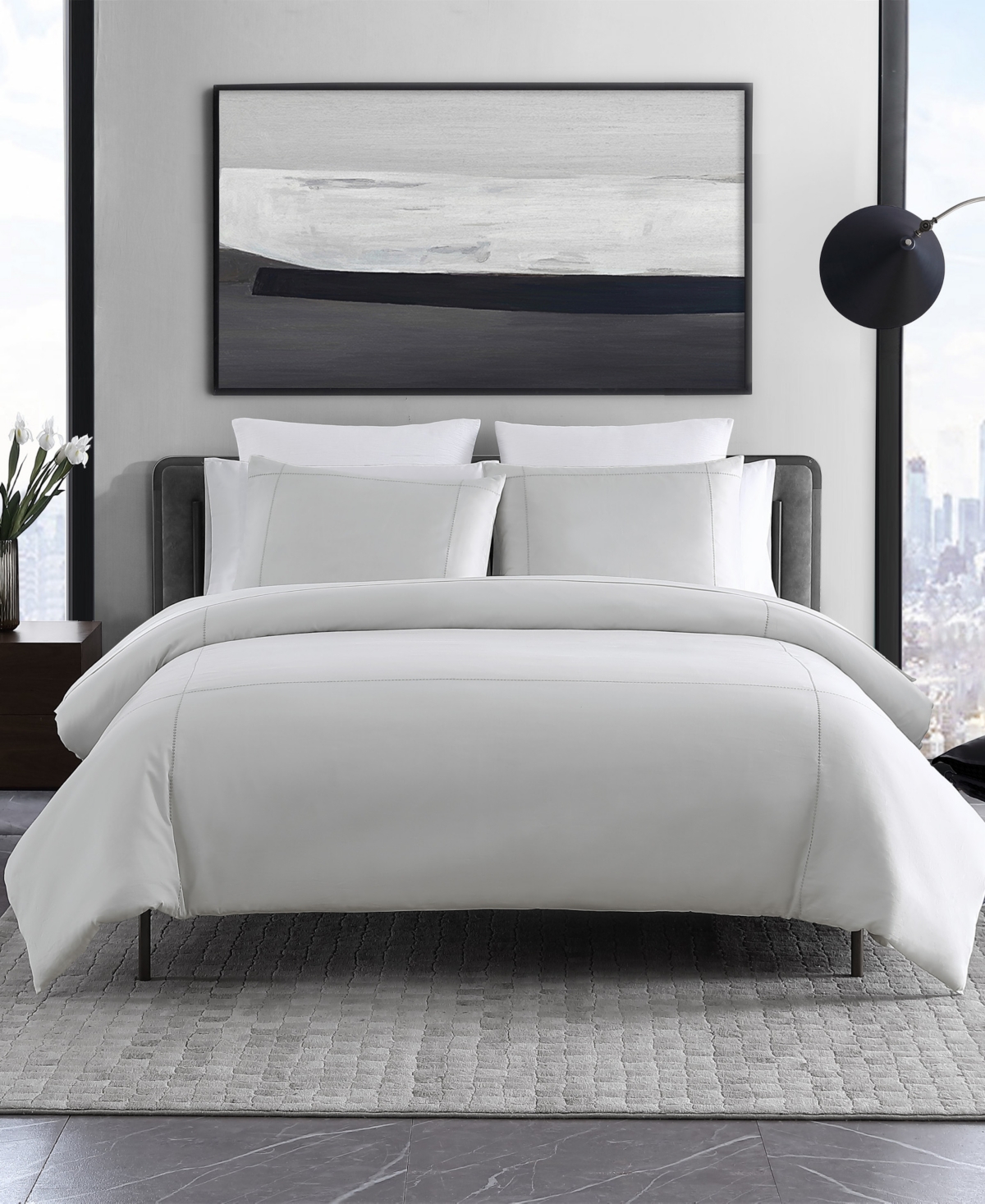 Vera Wang Simple Dot Embroidered Cotton Sateen Duvet Cover Sets Collection Bedding In Pale Gray