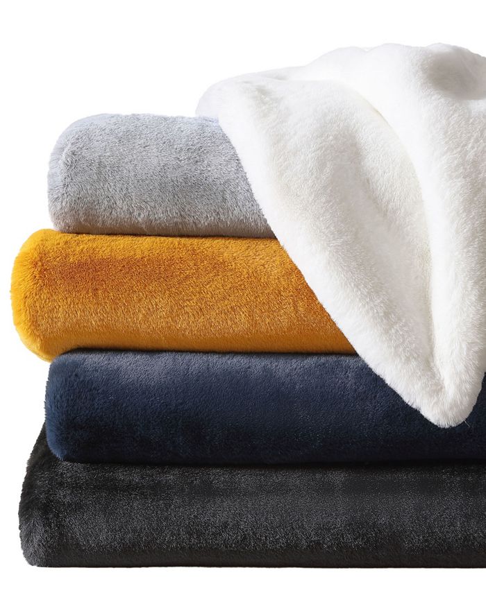 Vera Wang Lapin Black Faux Fur Reversible Throw, 60" X 50" Macy's