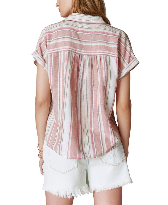 BGD Women Women's Striped Short Sleeve Shirt 20345 - Navy Blue - Ampelókipoi