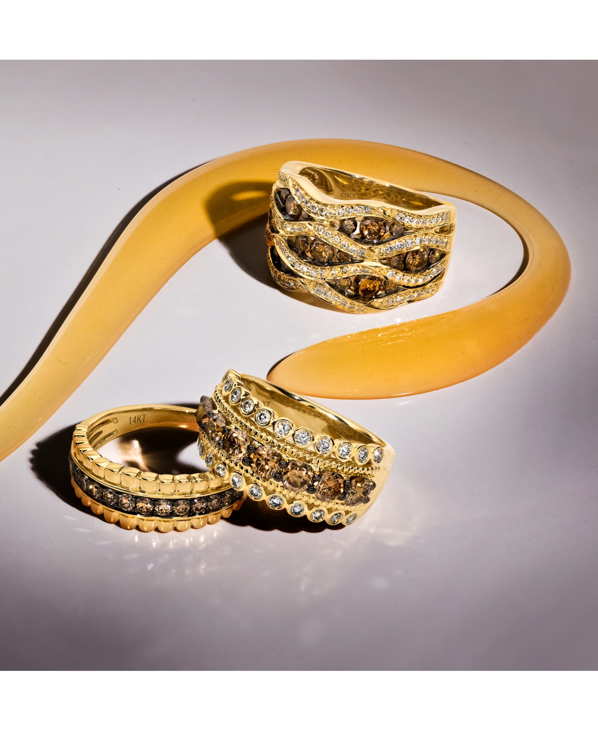 Le Vian Chocolate Diamond (1-1/4 ct. t.w.) & Nude Diamond (1/3 ct. t.w.) Multirow Ring in 14k Gold (Also Available in Rose Gold or White Gold) - 14K H