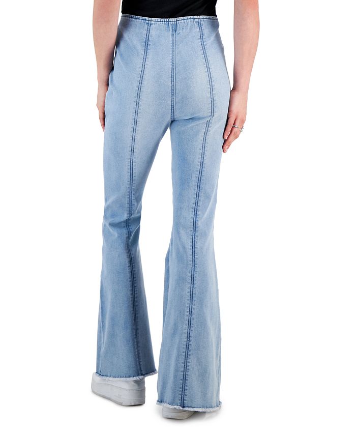 Tinseltown Juniors' Seamed FrayedHem HighWaist PullOn Denim Jeans