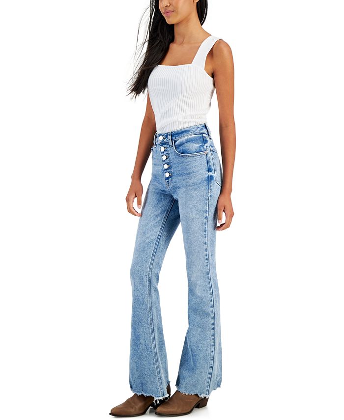Tinseltown Juniors' High-Rise Button-Front Flare-Hem Jeans, Created for ...