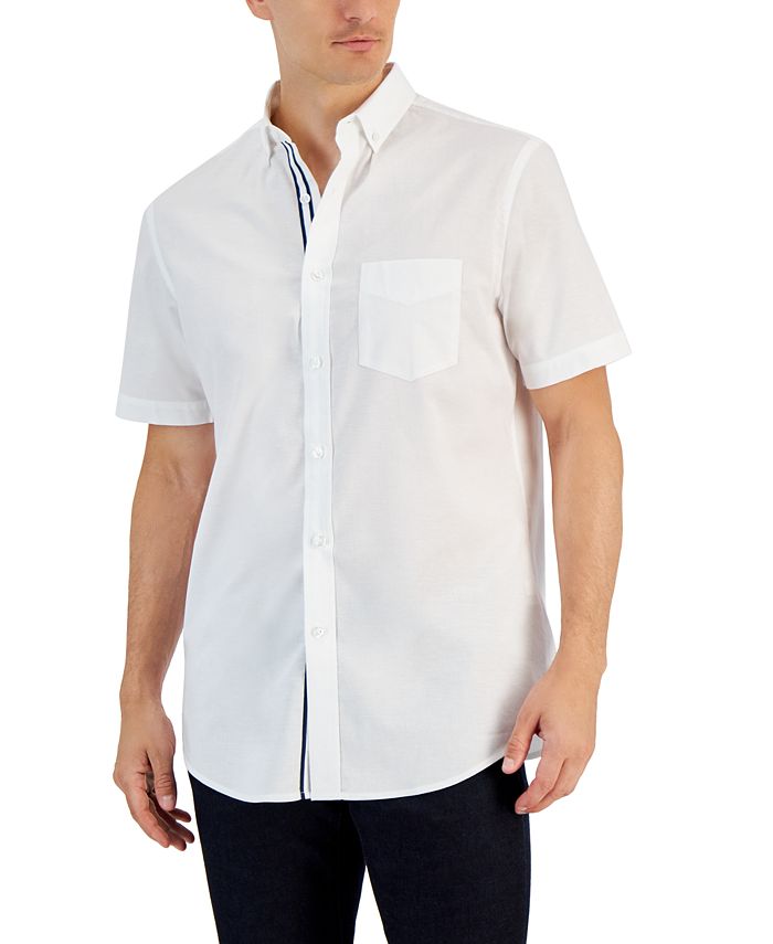 Club Room Men's Short Sleeve Striped-Placket Oxford Shirt, Created for ...